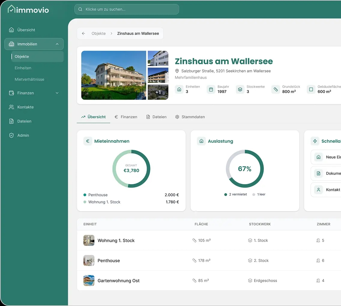 Immovio Dashboard - Desktop